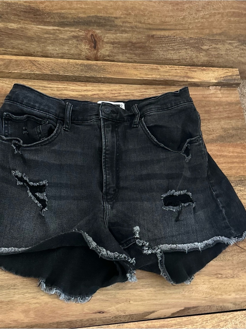 Abercrombie & Fitch Black Distressed High-Waist Denim Shorts